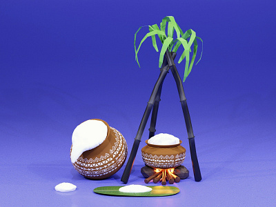 Pongal Celebration 3d 3d illustration 3dillustration blender3d branding celebration cinema4d design festival illustration indian lowpoly pongal web illustration webdesign webillustration