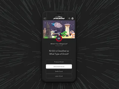 Star Wars Quiz App Concept app app design bb 8 concept creative direction dark ui design disney graphic design ios mobile product design quiz star wars starwars ui user experience user interface ux visual design