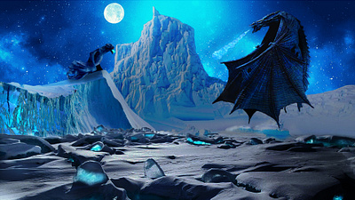 Winter Dragon at moon night adobe photoshop artwork digitalart dragon dragonball dragons game of thrones illustration matte painting moon moon night moonlight moonlit winter winter is coming winter night winternight