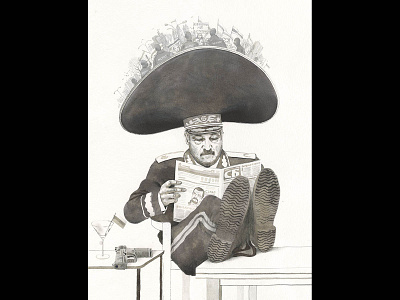 The man who didn't care belarus black and white derek bacon design drawing illustration ink lukashenko pencil portrait