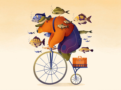 Cycling Bear bear bike children childrens illustration creativity design digital art digital painting digitalilustration fish illustration illustration design illustration digital kids kids illustration procreate procreate art procreate brushes texture brushes woman illustration