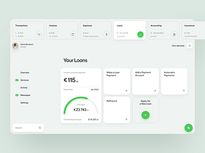 Finice accounting clean dashboard fintech grid invoice layout loan software transaction ui ux ux design web web app website
