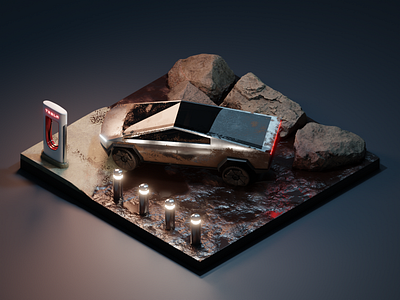 Cybertruck in Mud blender3d isometric mud tesla