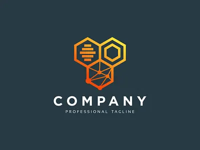 Hive Cells Logo bee blue building business cell corporate creative green hive honey house logo purple roof yellow