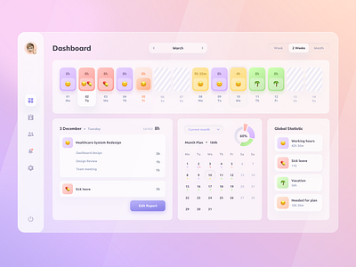 Time Management Dashboard admin admin panel app calendar colorful concept dashboad design emoji gradient icons management report statistic time ui ux