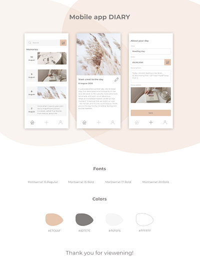 Mobile app DIARY 2021 trend aesthetic app design diary interface minimal mobile app simple ui useful