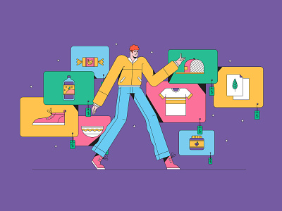 Shopping adobe animation character design draw flat illustration motion vector