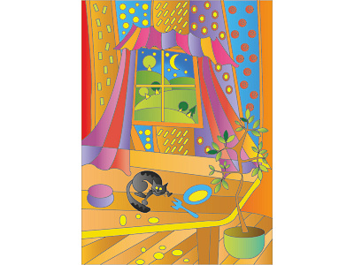 abstraction cat in the room design illustration vector