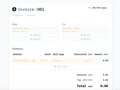 Invoice build form crypto form monospace ui