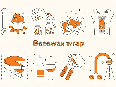 Icons beeswax bottle cheese crane design flat icecream icon illustration jars napkin opener photo purity vector wine wrap zipper