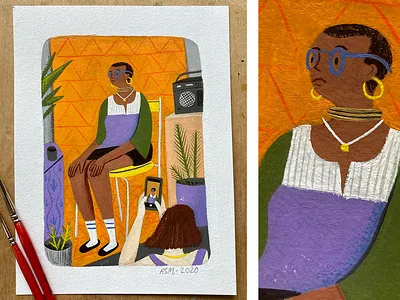 Photoshoot character drawing editorial gouache illustration painting people portrait portrait art selfie