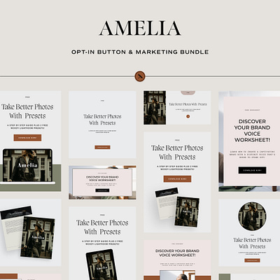 Amelia - Opt-In Button & Marketing Bundle email email marketing instagram graphics marketing bundle opt in opt in buttons social graphics templates web design