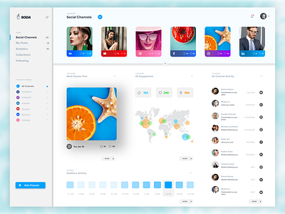 Social Dashboard - Light analytics app application behance chat content creator dashboard design dribbble graphics instagram manager media organiser social ui ux web youtube