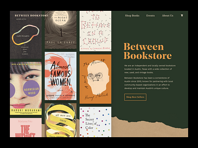 Between Bookstore bookstagram bookstore graphic design hero image landing page layout marketing site web design