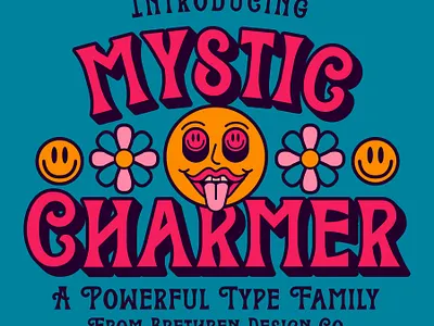 Mystic Charmer apparel badge branding brethren charm flowers font identity illustration lettering mystic packaging resources smiley face typography