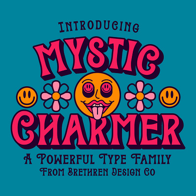 Mystic Charmer apparel badge branding brethren charm flowers font identity illustration lettering mystic packaging resources smiley face typography