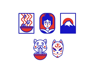 Japanese Restaurant Logo geisha illustration japan japanese culture japanese food japanese restaurant logo design mount fuji ramen shiba inu