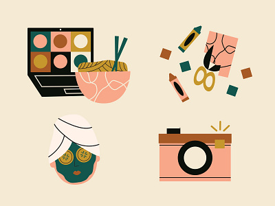 Self care retreat icons camera craft icon icon set icon style illustration noodles zoom