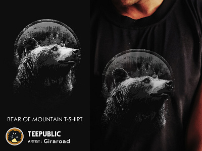 Bear of mountain T-Shirt design animals black illustration shirt design vector