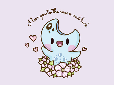 Moon Baby Valentine's Day Illustration cute digital floral flowers illustration illustrator kawaii moon original character pastel postcard pun space stars sun valentines valentines day card wallpaper