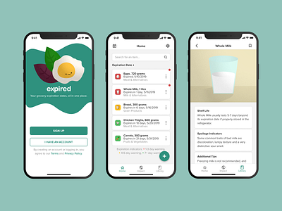 Food Waste Mobile App Concept digital illustration egg food waste ios milk mobile ui product design shopify challenge visual design