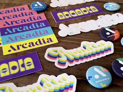 Arcadia Stickers & Buttons arcade arcade game arcadia branding buttons games idaho stickers video games videogames