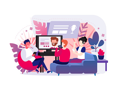 Streaming & Quiz art background character concept cozy design illustration people quiz streaming tv vector