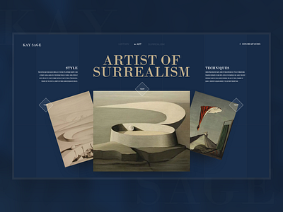 Kay Sage - Website Design Concept adobe xd art clean concept design kay sage modern opaque surreal art ui