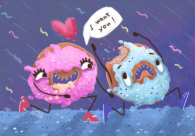 Sweet pair character digital illustration еда комиксы любовь открытка полиграфия праздник