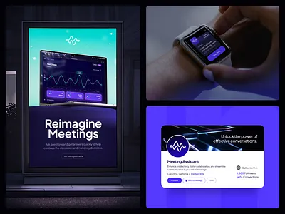 Meeting Assistant: Brand Applications agenda ai app icon billboard brand brand identity branding color palette dtailstudio guidelines hoodie identity logo logo design logotype smartwatch social media stationary symbol visual identity