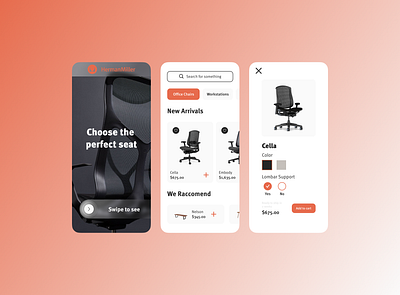 Herman Miller E-commerce App app branding chair chair design chairman chairs design ecommerce ecommerce app ecommerce design ecommerce shop herman miller minimal mobile mobile app mobile app design mobile design mobile ui ui ux