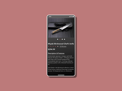 Chef's Knife Ecommerce Screen adobexd app design design ecommerce mobile practice typography ui