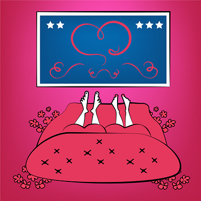 Valentines Movies bed day girl illustration in love monitor movies romantic tv vector woman