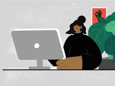 Designer at Work brown skin designer designer working digital illustration female female character flat design illustration plant texture vector illustration working from home