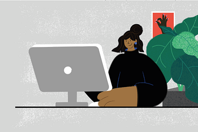 Designer at Work brown skin designer designer working digital illustration female female character flat design illustration plant texture vector illustration working from home