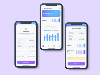 BillsFlow — Mobile App to Monitor & Control Electricity Usage bill payment case study clean ui electricity usage graph charts mobile app design prototype uikit