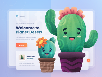 Planet Desert - The Best Quality Plants 🌵 cacti cactus character clean clean ui colorful cute gradient green homepage illustration landing page plant procreate succulents texture ui userinterface web design website