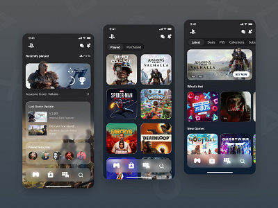 Playstation App Redesign app desing applicaton clean dark dark mode dark ui game game app gaming mobile app mobile app design mobile design mobile ui playstation playstation 4 playstation 5 ps ui ux xbox