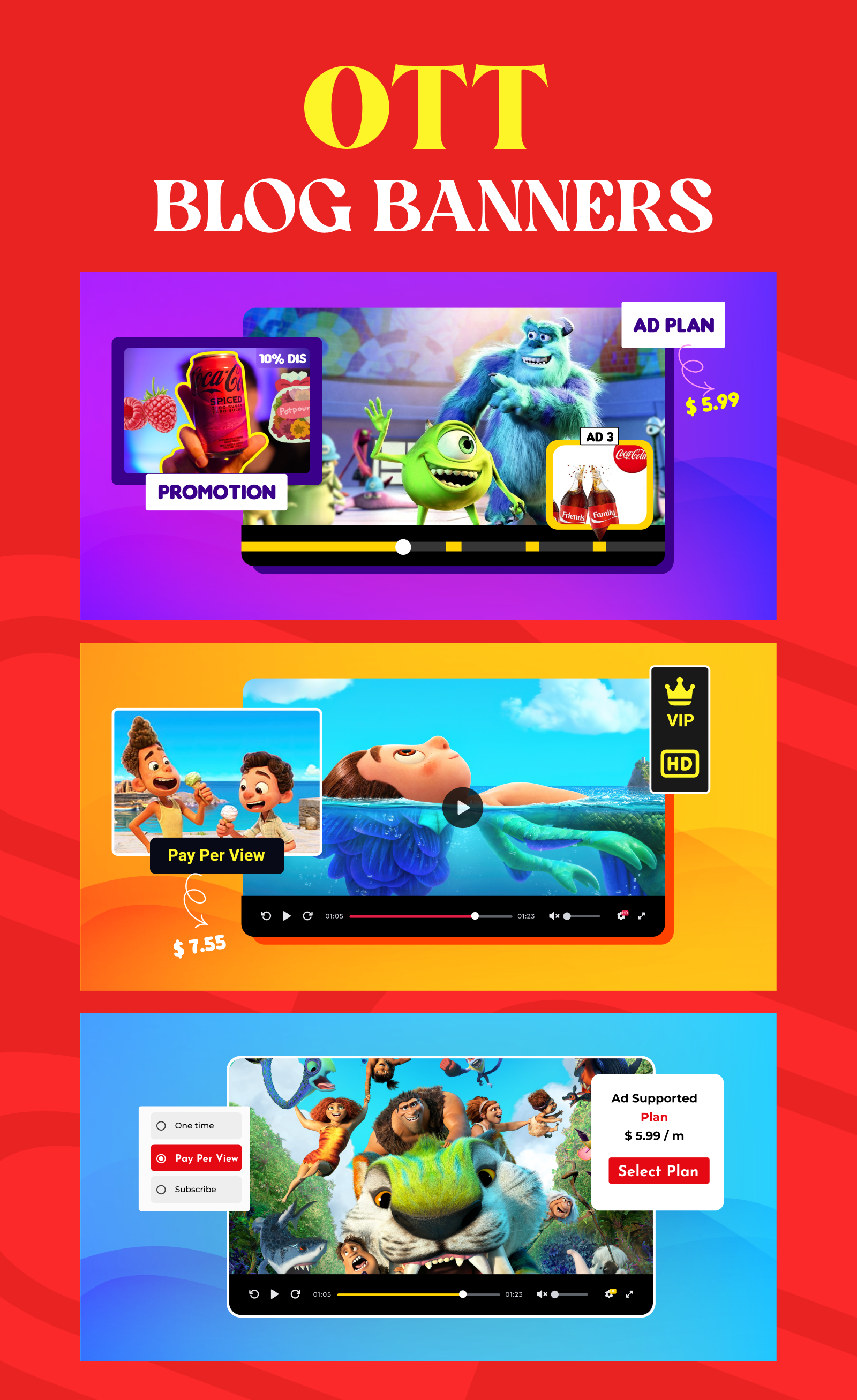 Top OTT Services You Need to Know” with supported ads addesign advertisingdesign bannerdesign digitalmarketing dribbblepost ottdesign streamingdesign webdesign