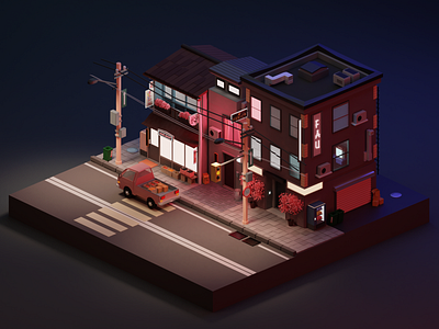 Side street blender blender3d blender3dart cycles cyclesrender design game design gamedev lowpoly lowpolyart