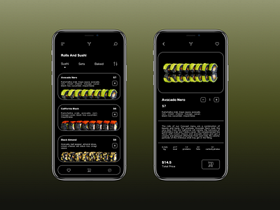Yami Yami App app black branding busket clean design clear design design eat filter food food app like market menu minimalism mobile app purchase restaurant sushi ux