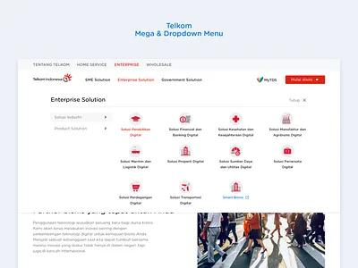 Telkom Website - Exploration Dropdown & Mega Menu dropdown dropdown ui mega menu navbar menu navigation ui ux design web design