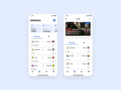 Football app - Matches app app design clean concept design football football club soccer ui ux