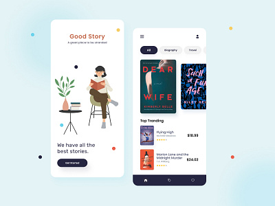 GoodStory e-Book Store App Concept book app booking books books app cart clean design ebook minimal mobile ui money read reading app sbookstore search smartwebtech ui ux