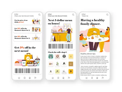 Food special offers and healthy food tips barcode illustration mobile special offer ticket ux uxdesign