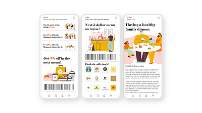 Food special offers and healthy food tips barcode illustration mobile special offer ticket ux uxdesign