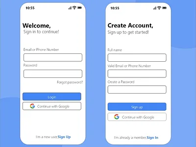 Sign up page and Login page adobe xd app design ui design