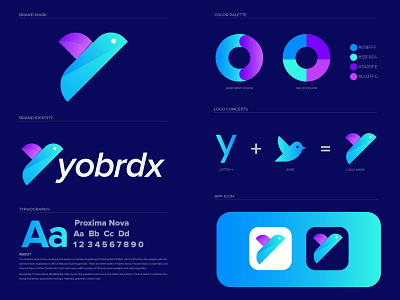 Yobrdx Logo Branding 2d abstract abstract logo bird logo brand identity branding agency branding and identity branding concept branding design colorful logo gradient logo illustrator lettermark logo designer logo trend logo trends 2021 logodesign logotype modern logo monogram logo