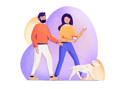 Having a walk coffee couple dog dog illustration dog walking grainy illustration procreate walking
