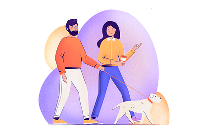 Having a walk coffee couple dog dog illustration dog walking grainy illustration procreate walking